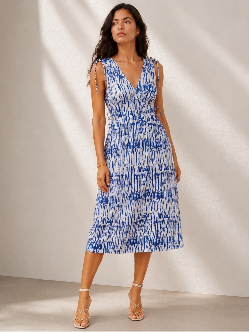 NWOT Rails Constantine Shibori Midi Dress Organic Cotton Blue Ivory Size S